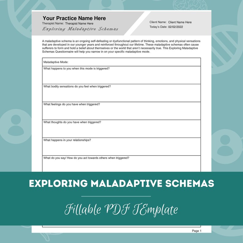 Exploring Maladaptive Schemas Questionnaire | Editable / Fillable PDF ...