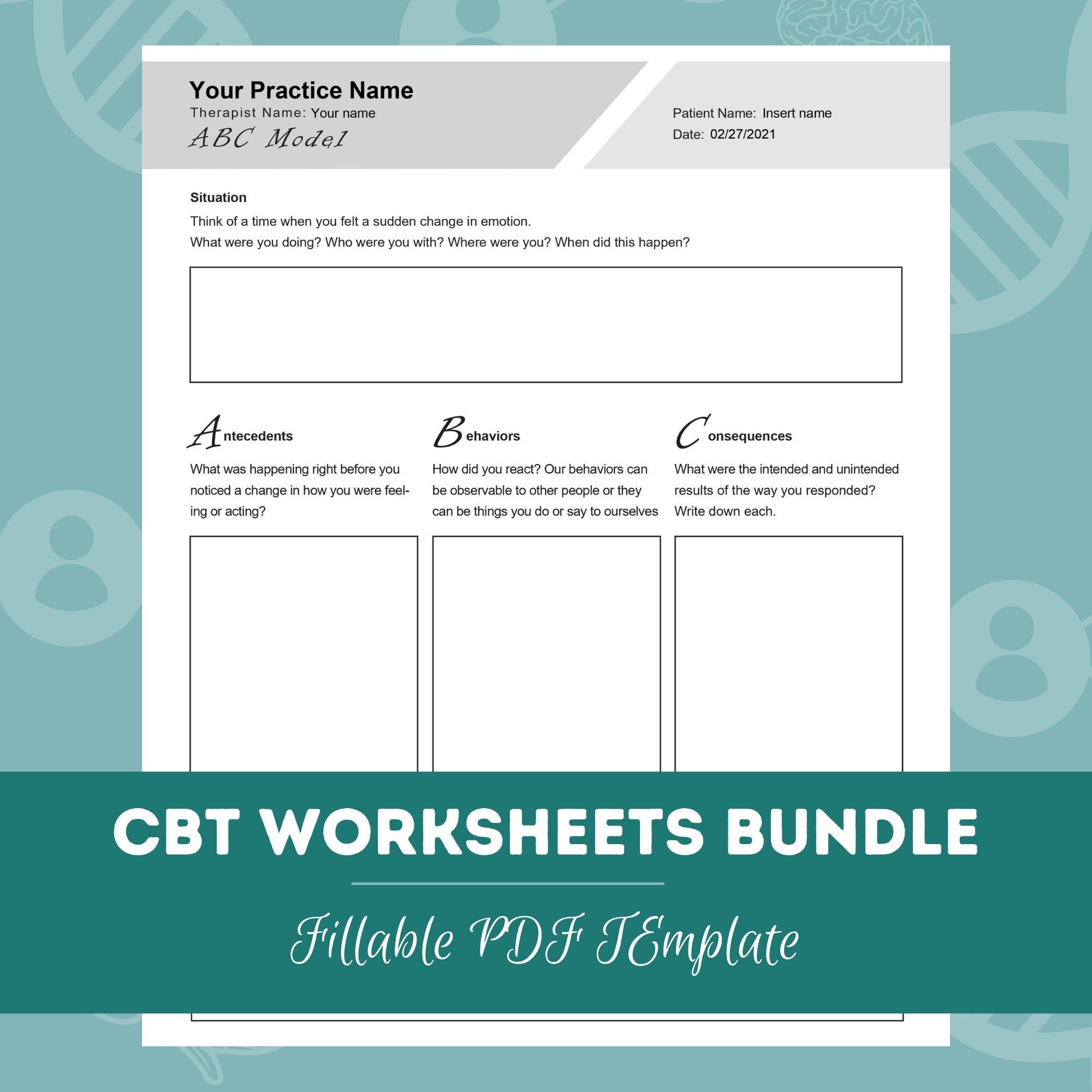 cbt worksheets bundle editable fillable printable pdf etsy