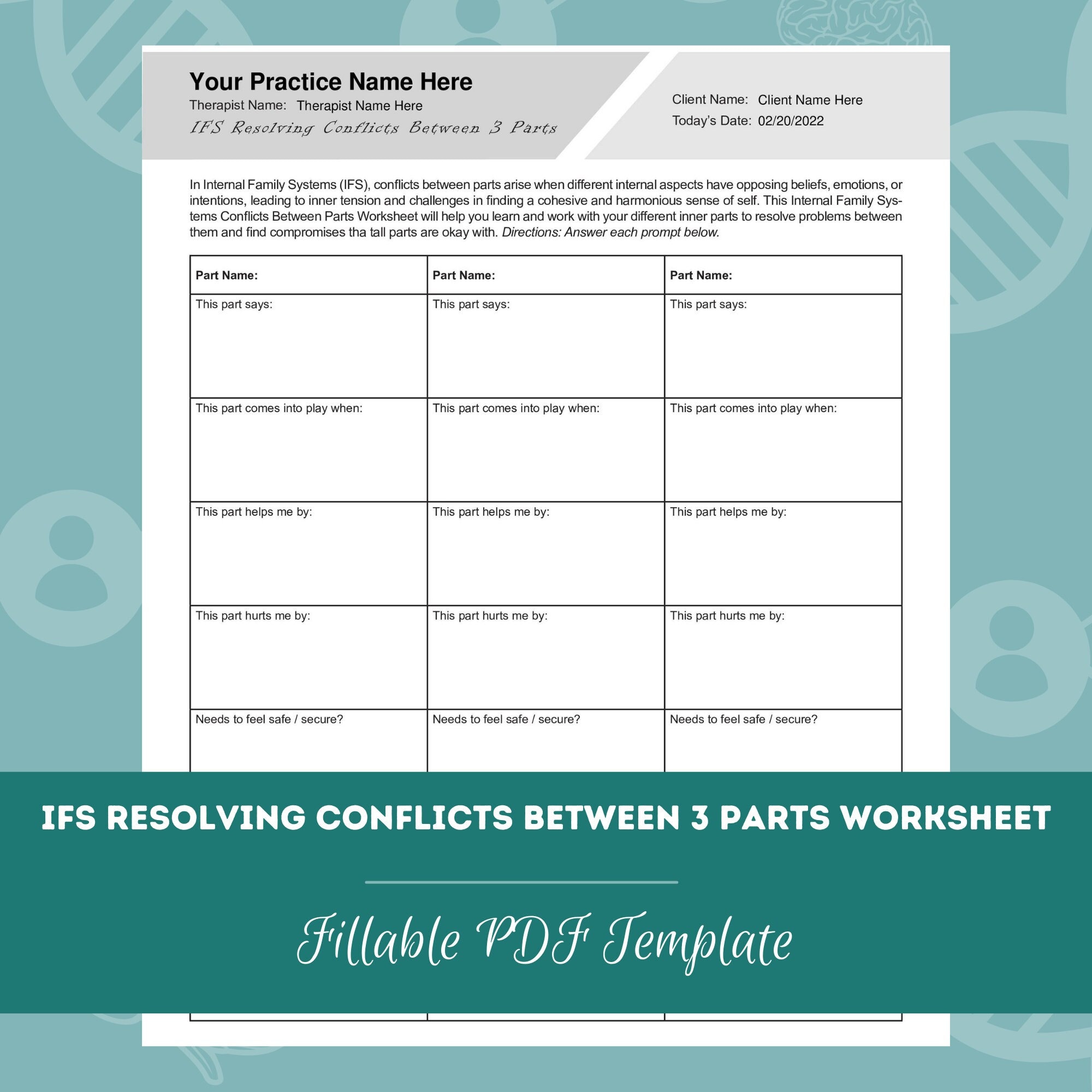 IFS Resolving Conflicts Between 3 Parts Worksheet | Editable / Fillable ...