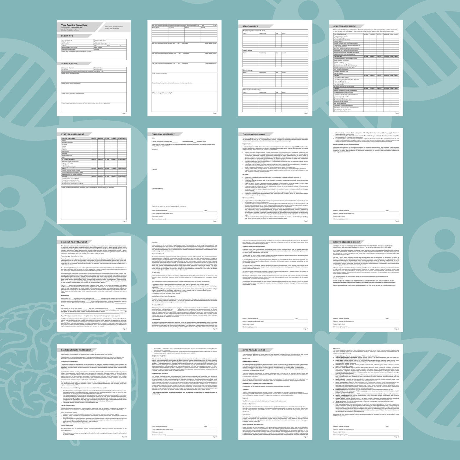 Child Intake Form for Therapy, Fillable/printable PDF, Therapist Office ...