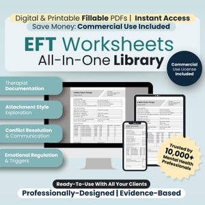 Emotionally Focused Therapy Worksheets Bundle, EFT Worksheets, 20 Fillable PDF Templates, Emotional Healing Processing, Therapist Workbook