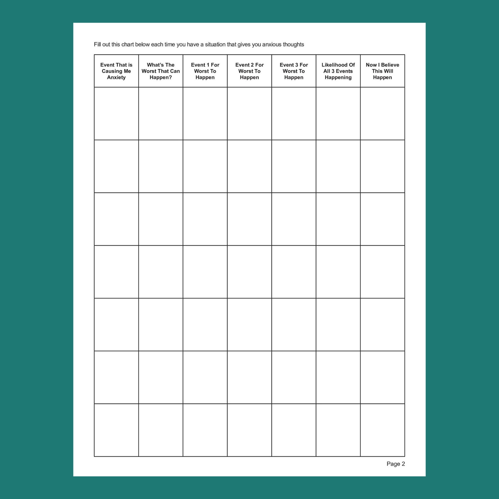 CBT Decatastrophizing Worksheet Editable / Fillable PDF for Counselors