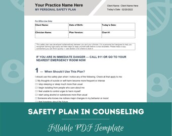 Safety Plan Template for Mental Health Professionals | Suicide Safety Plan Template | Crisis Planning Form (PDF + Word Doc)