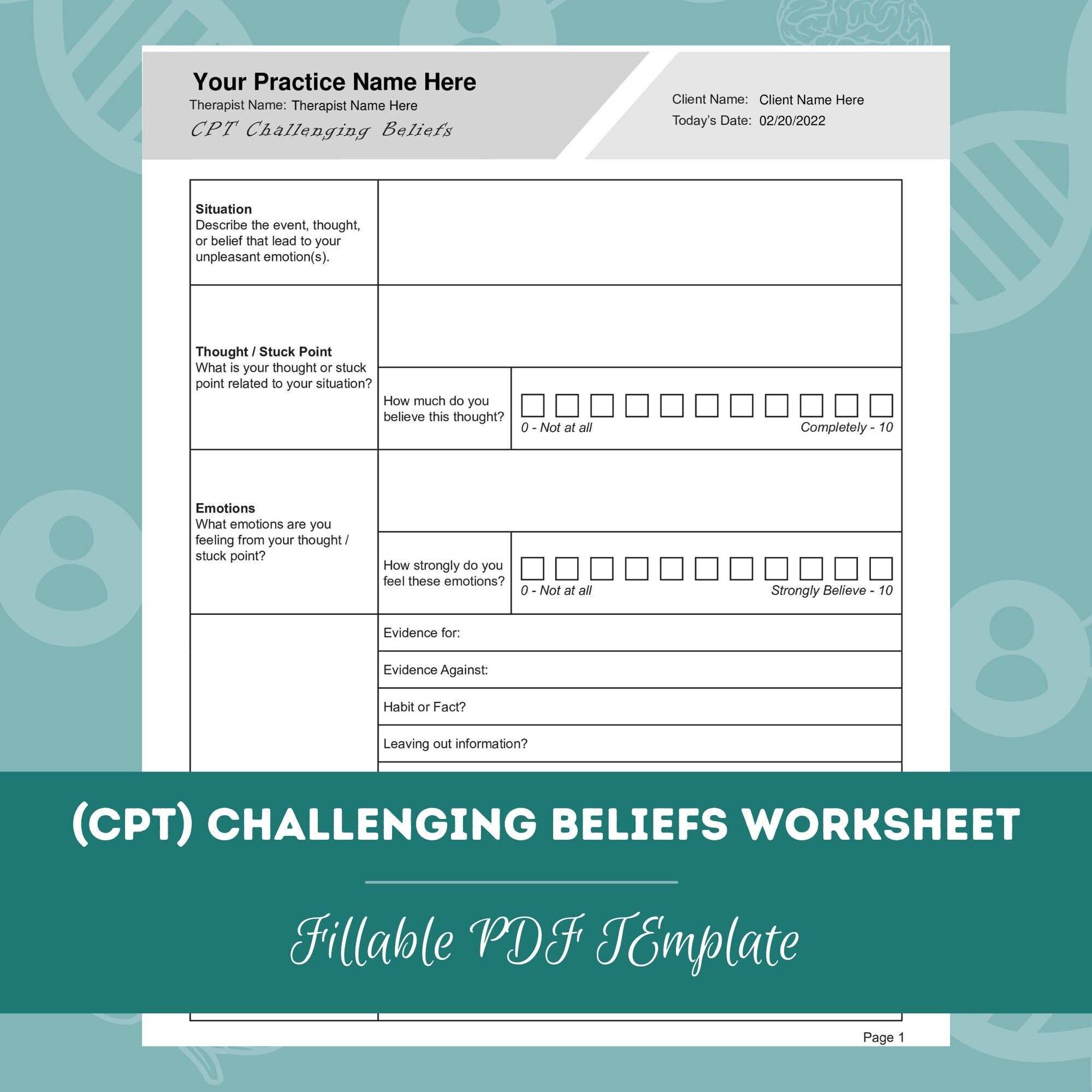 Cognitive Processing Therapy CPT Challenging Questions Worksheet 