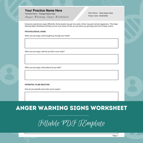 Anger Warning Signs Worksheet Editable / Fillable PDF for Etsy