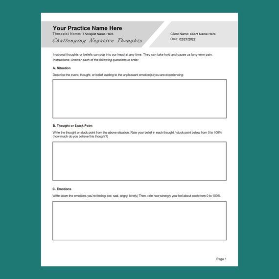 CBT: Challenging Negative Thoughts Worksheet Editable / - Etsy cbt-challenging-negative-thoughts-worksheet-editable-etsy