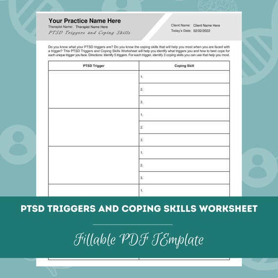 PTSD Triggers and Coping Skills Worksheet Editable Fillable