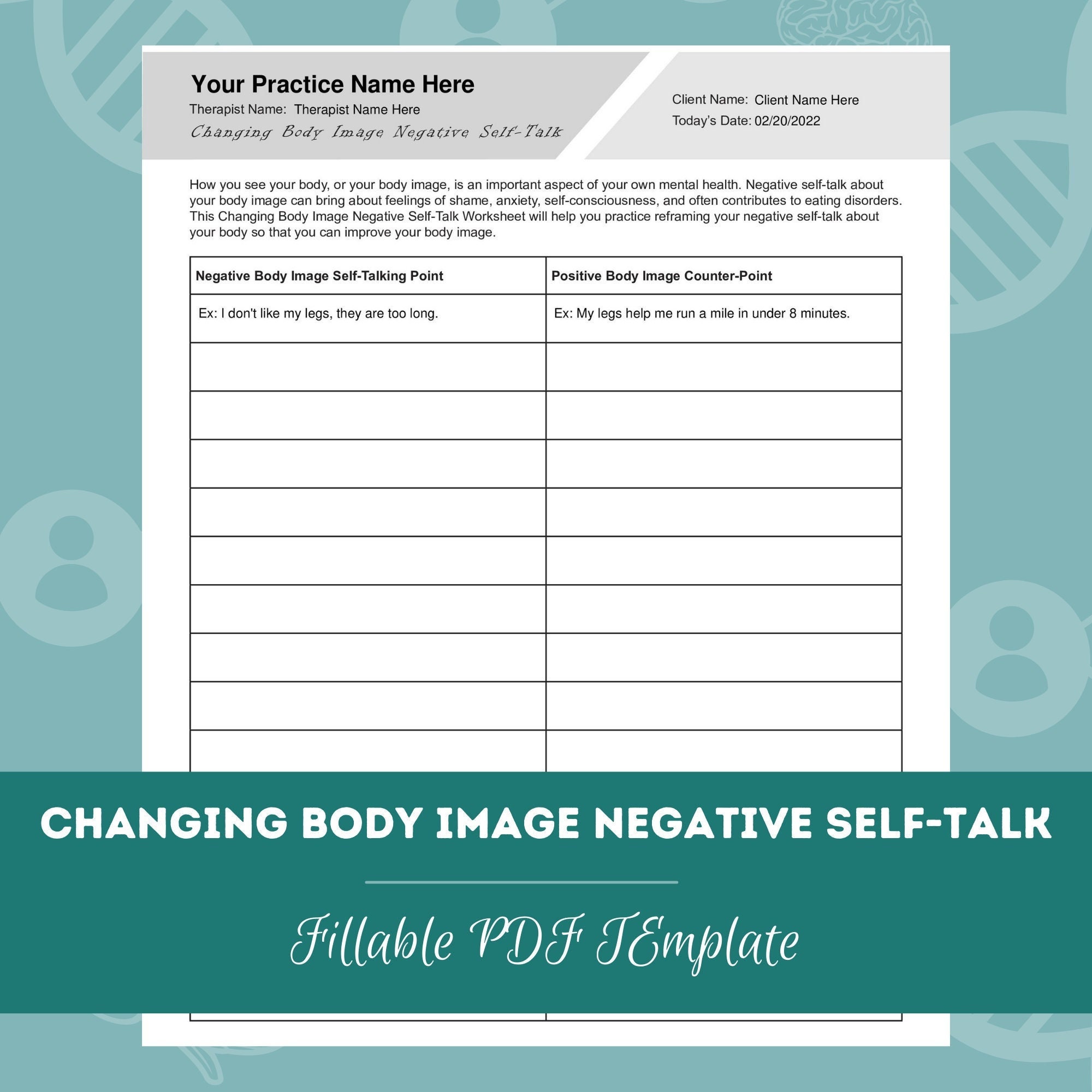 Changing Body Image Negative Self-talk Worksheet Editable / - Etsy Changing Body Image Negative Self-talk Worksheet Editable / - Etsy