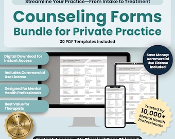 Paquete de inicio de formularios para la práctica privada de asesoramiento / 30 archivos PDF rellenables e imprimibles / Formularios de terapia, formularios psicológicos, formularios para terapeutas
