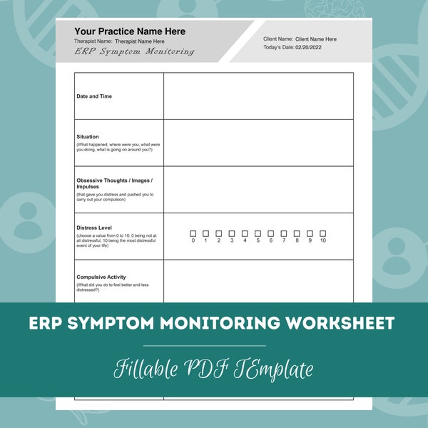 ERP Symptom Monitoring Worksheet | Editable / Fillable PDF Template | For Counselors, Psychologists, Social Workers, Therapists