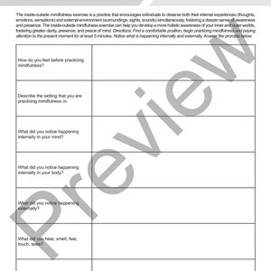 Inside and Outside Mindfulness Exercise Worksheet | Editable / Fillable ...