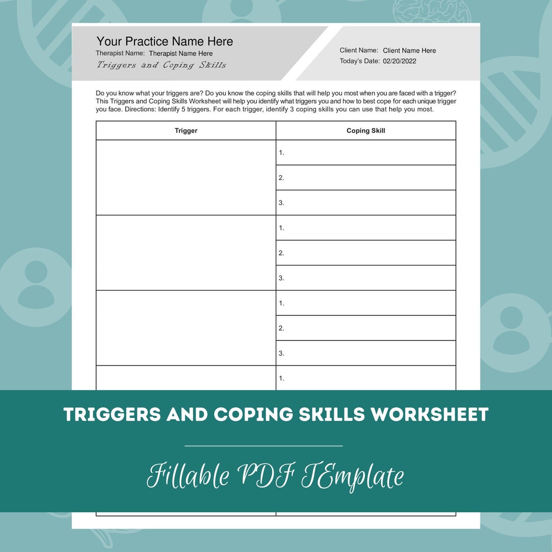Triggers and Coping Skills Worksheet Editable / Fillable PDF Template