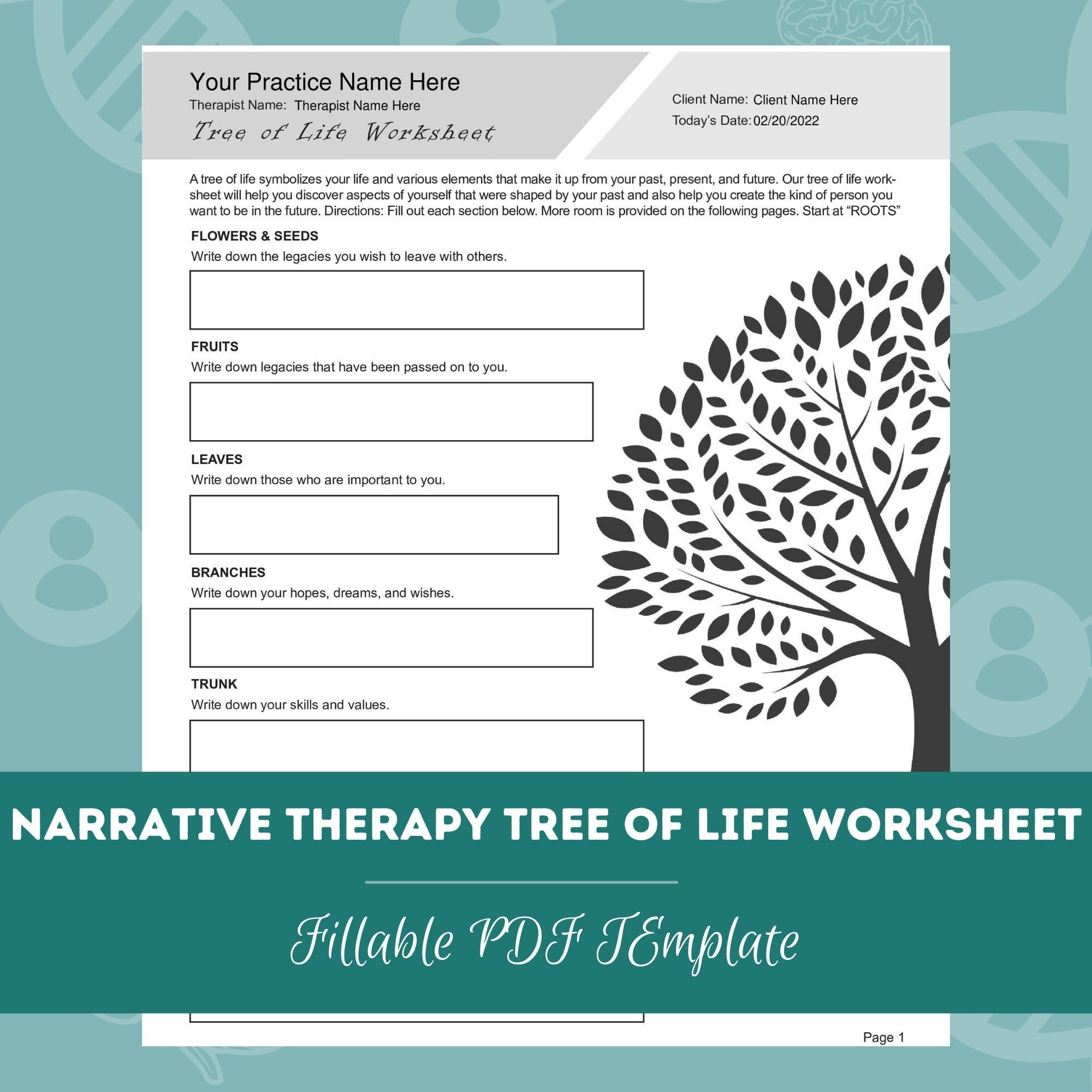 Narrative Therapy Tree of Life Worksheet Editable / Fillable - Etsy