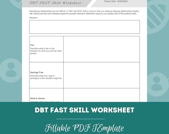 DBT FAST Skill Worksheet | Editable / Fillable PDF Template | For Counselors, Psychologists, Social Workers, Therapists