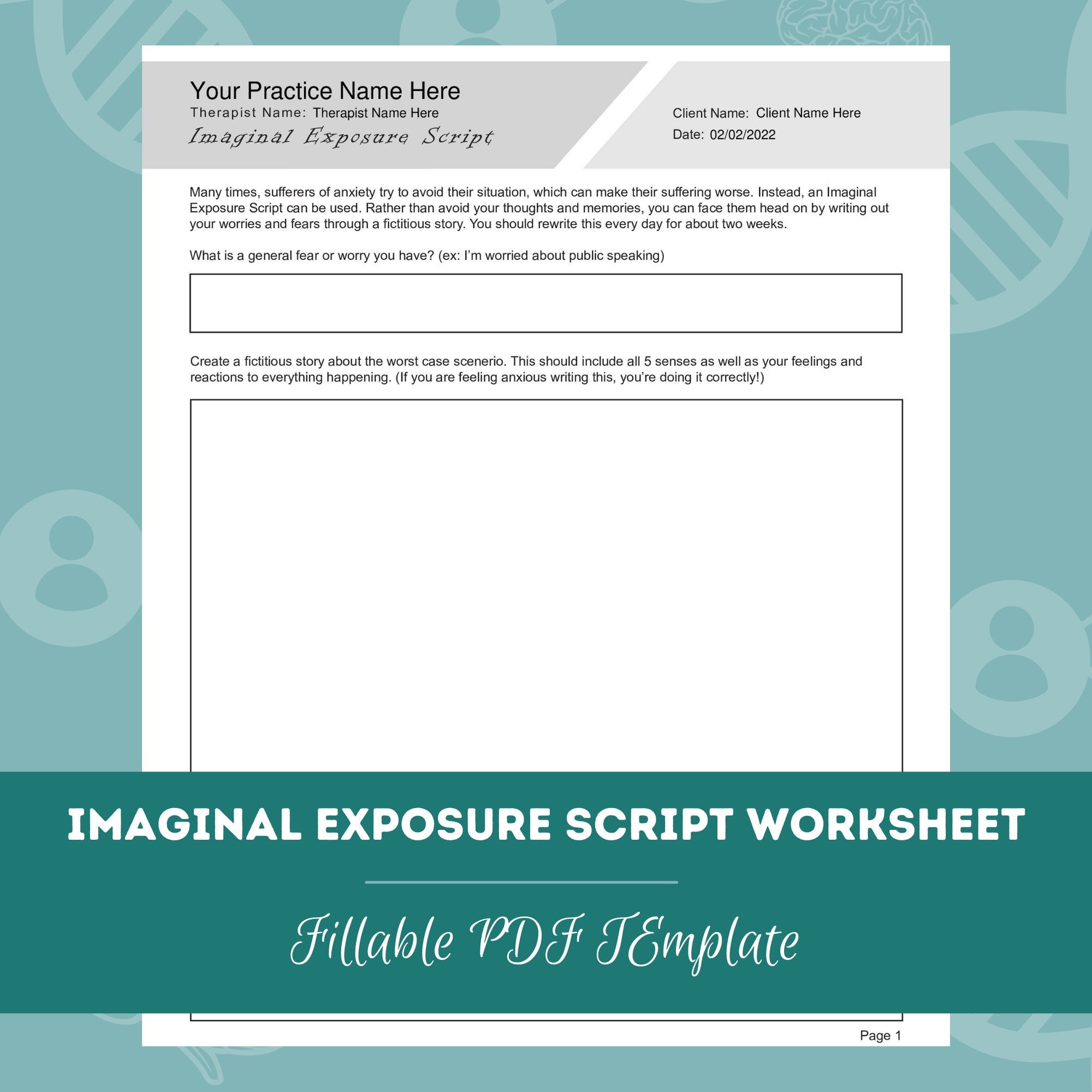 Imaginal Exposure Script Worksheet Editable / Fillable PDF Template for