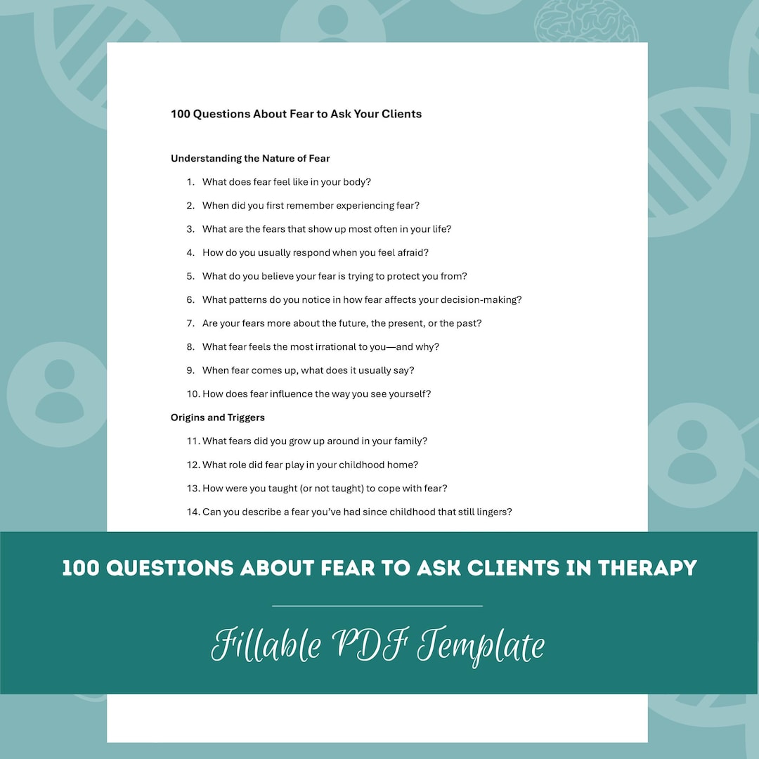 100 Questions About Fear to Ask Clients in Therapy (PDF Templates ...