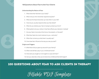 100 Questions About Fear to Ask Clients in Therapy (PDF Templates Bundle) | Fear Discussion Questions, Journal Prompts, Counseling Prompts