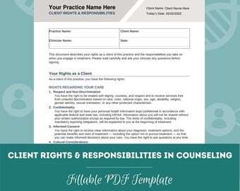 Client Rights and Responsibilities Form for Mental Health | Therapy Client Rights Form | Counseling Practice Template (PDF + Word Doc)