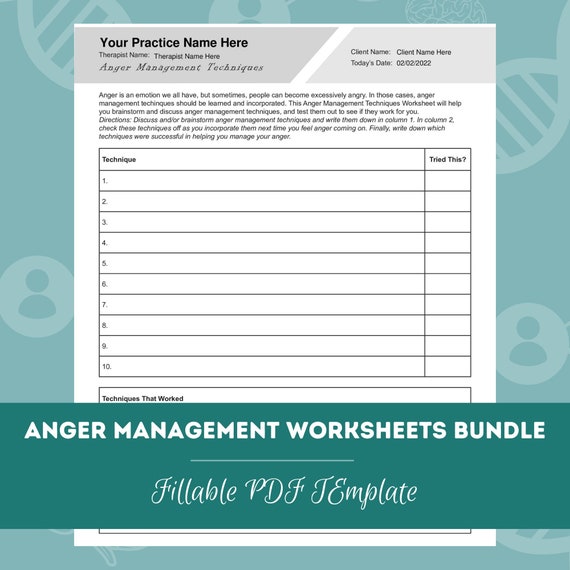 anger management worksheets bundle editable fillable etsy