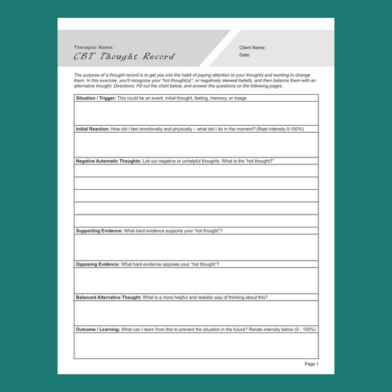 CBT: Thought Record Worksheet Editable / Fillable PDF for - Etsy cbt-thought-record-worksheet-editable-fillable-pdf-for-etsy