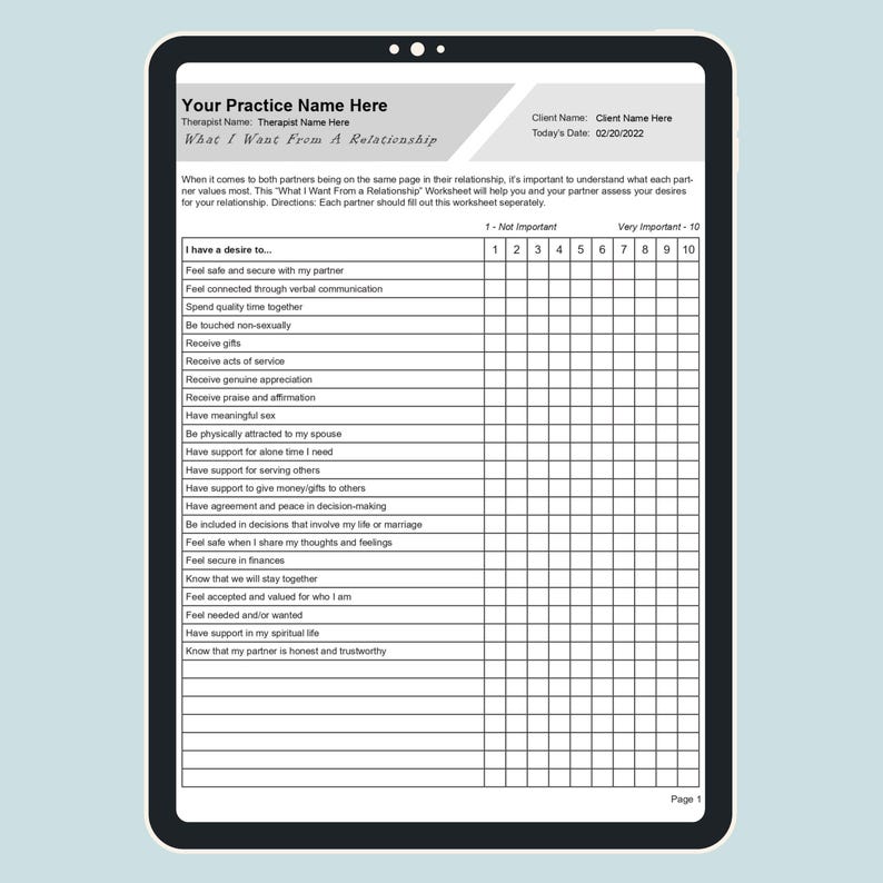 Relationship Needs and Wants Worksheet | Couples Therapy Resource ...