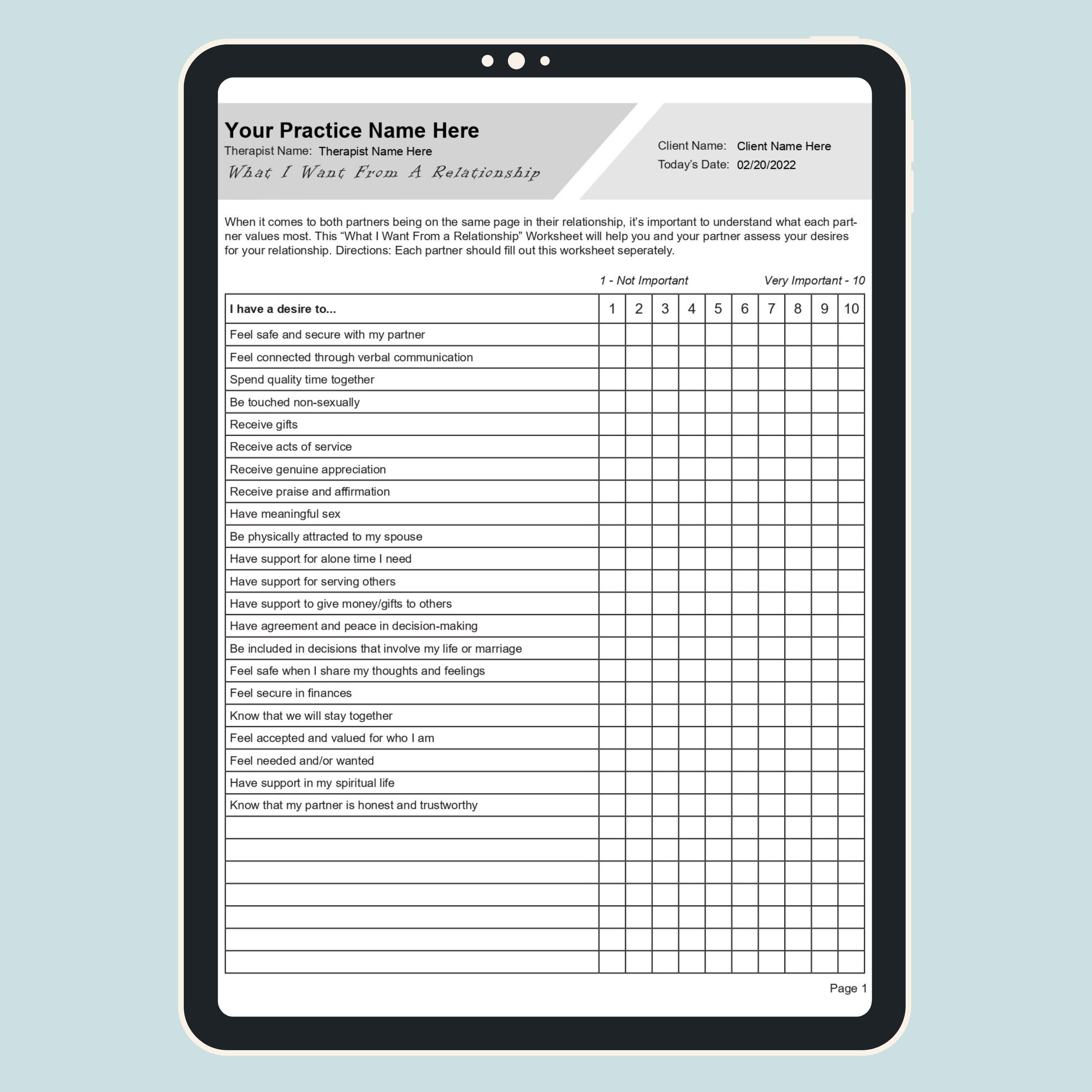 Relationship Needs and Wants Worksheet | Couples Therapy Resource ...