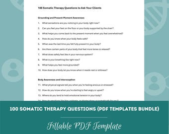 100 Somatic Therapy Questions (PDF Templates Bundle) | Journal Prompts, Counseling Prompts, Discussion Questions
