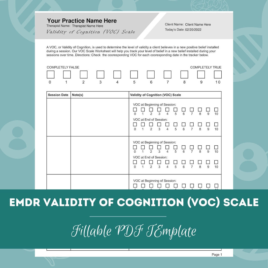EMDR Validity of Cognition VOC Scale Editable / Fillable PDF Template