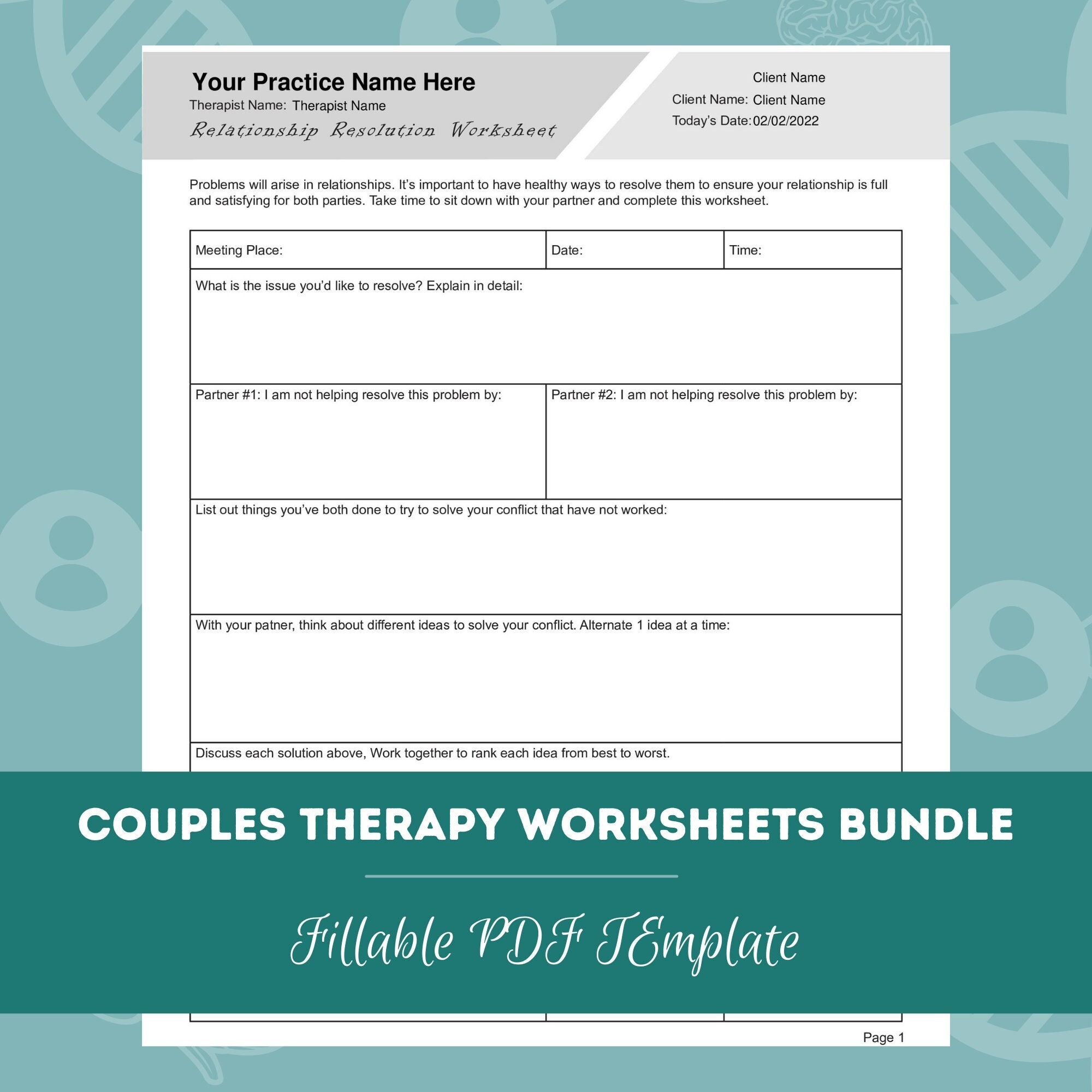 Couples Therapy Worksheets Bundle Pdfs Editable / Fillable / Printable PDF  Templates Counselors Psychologists Therapists - Etsy