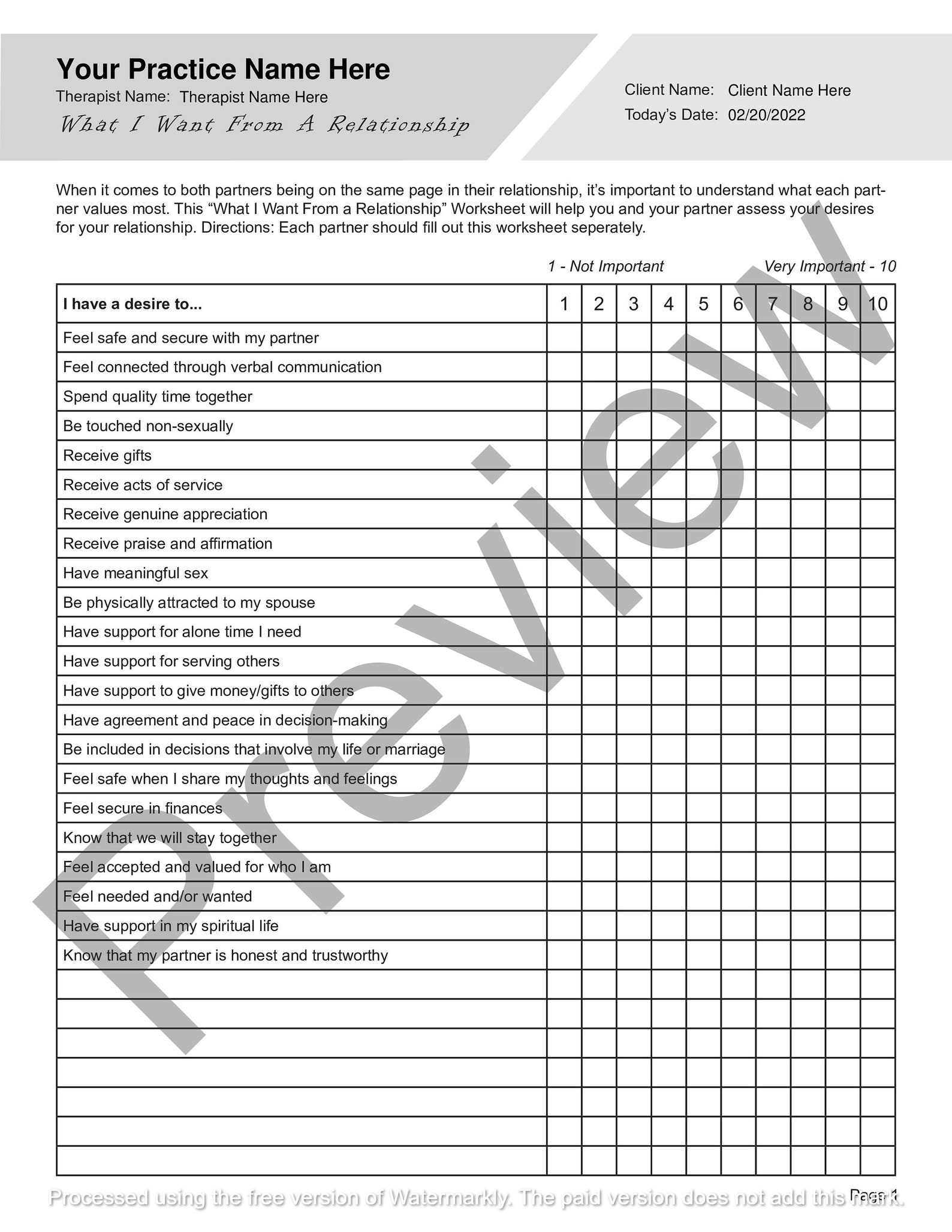 Relationship Needs and Wants Worksheet | Editable / Fillable PDF ...