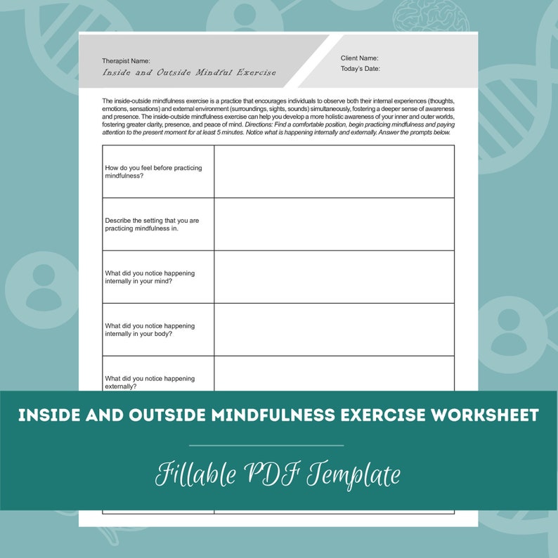 Inside and Outside Mindfulness Exercise Worksheet | Editable / Fillable ...
