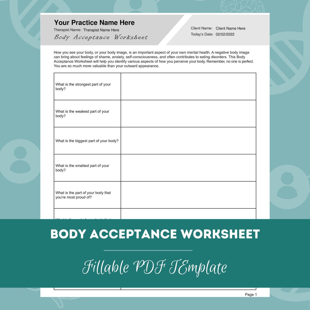 Body Acceptance Worksheet Editable / Fillable PDF Template for