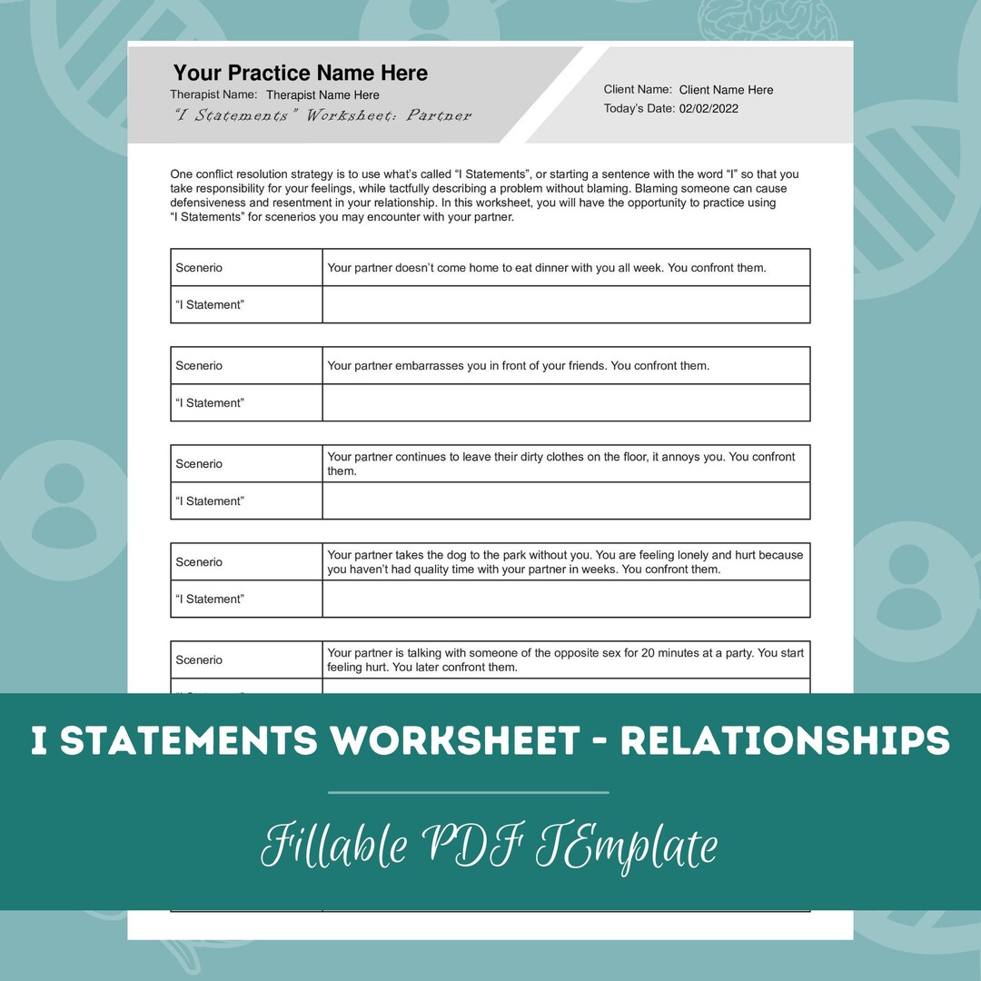 I Statements Worksheet for Relationships Editable / Fillable PDF ...