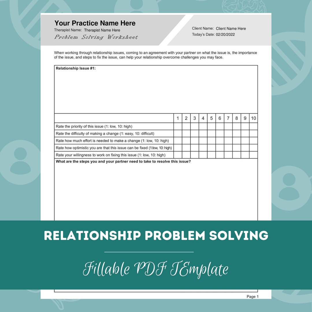 Relationship Problem Solving Worksheet | Editable / Fillable PDF ...