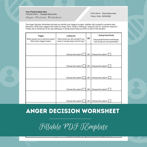 Anger Decision Worksheet | Editable / Fillable PDF | For Counselors, Psychologists, Social Workers, Therapists