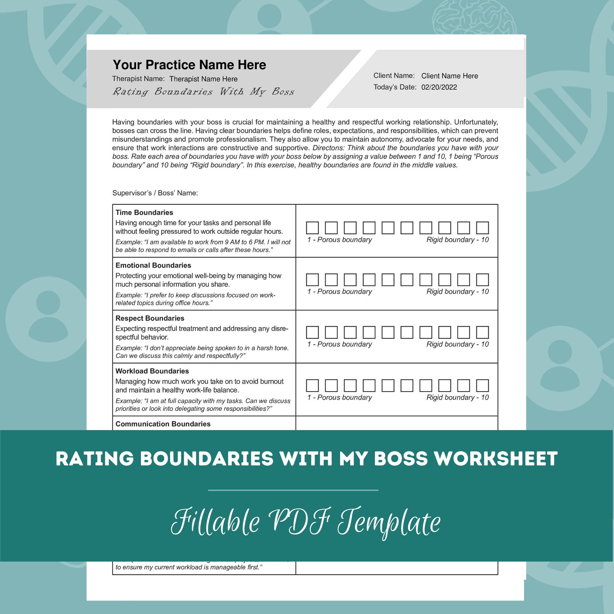 Rating Boundaries With My Boss Worksheet | Editable / Fillable ...