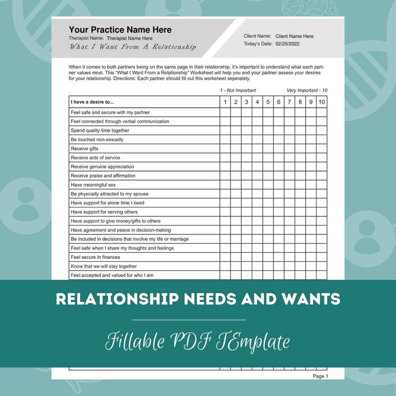Relationship Needs and Wants Worksheet | Editable / Fillable PDF ...