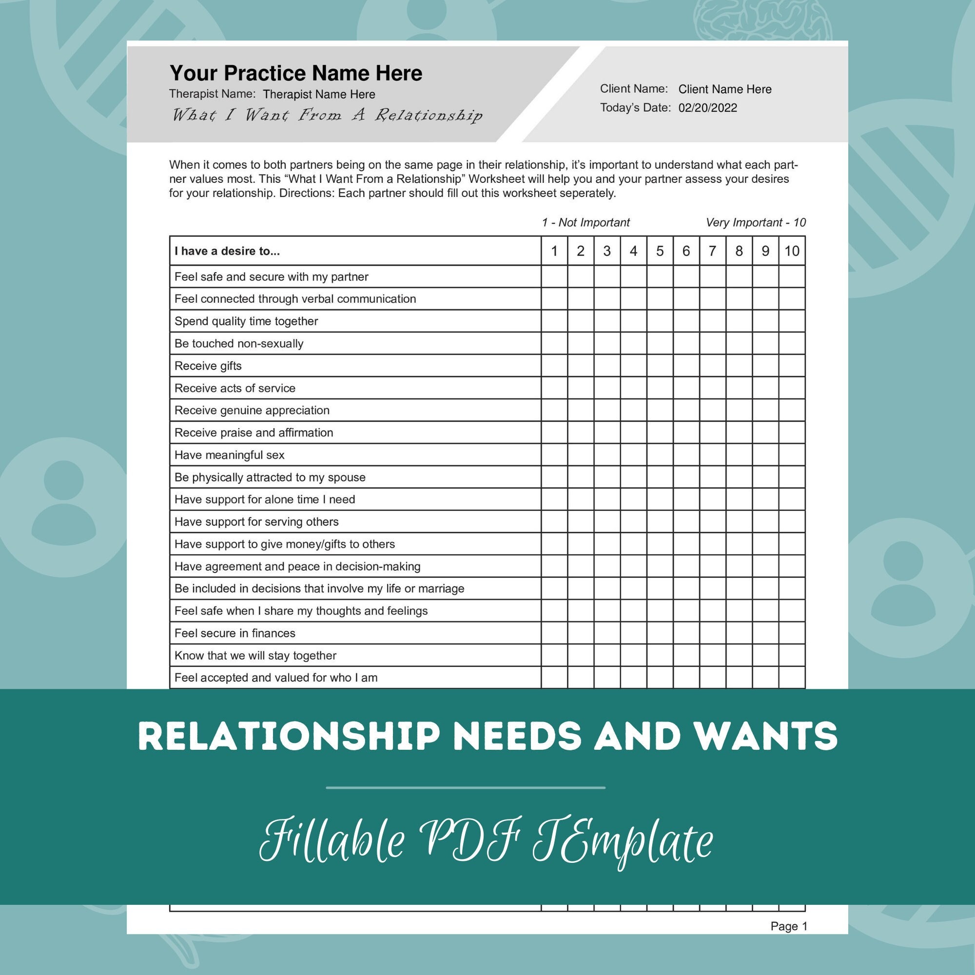 Relationship Needs and Wants Worksheet Editable / Fillable - Etsy