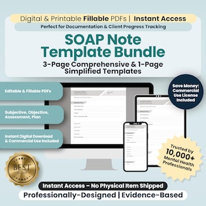 SOAP Note Template, Fillable/Printable PDF Template, Therapist, Psychology therapy plan, Psychotherapist, Mental health counseling