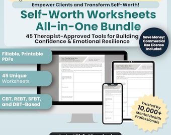 Self-Esteem Worksheets Bundle, 26 Fillable/Printable PDF Templates, Building Confidence Worksheets, Confidence Workbook, Self Compassion