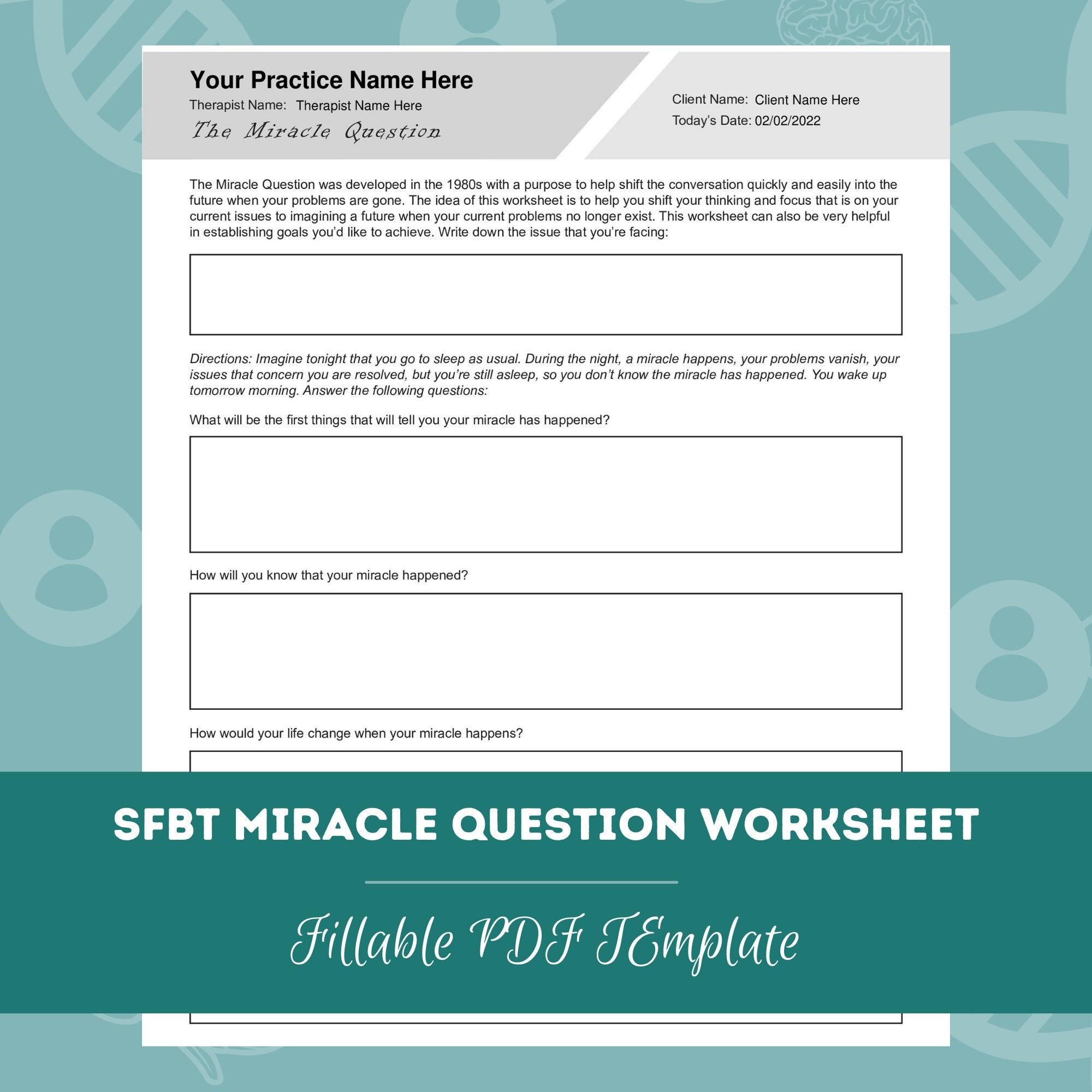 SFBT Miracle Question Worksheet Editable / Fillable PDF Template