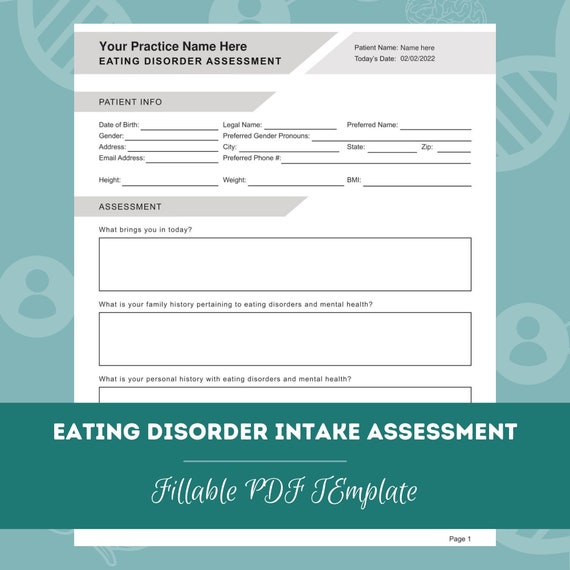 Eating Disorder Assessment Template Editable / Fillable PDF Etsy