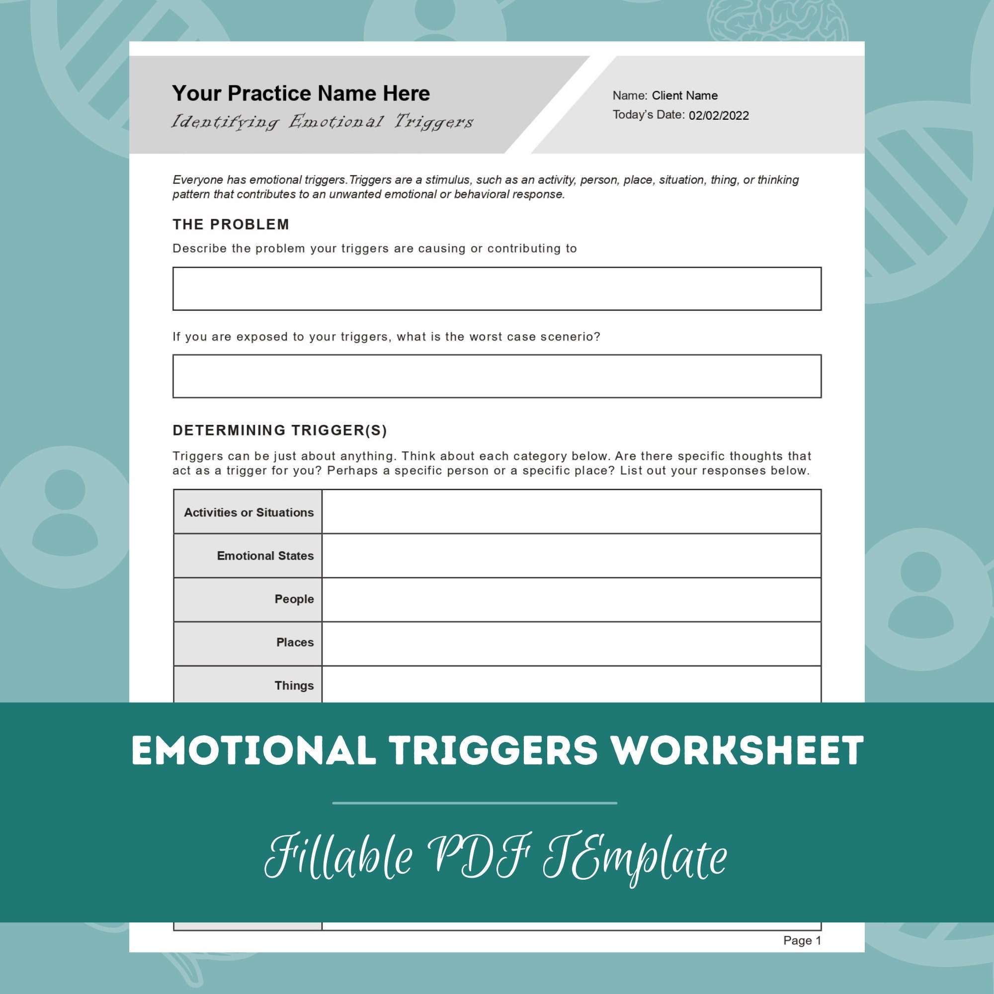 Emotional Triggers Worksheet Editable / Fillable PDF Template for ...