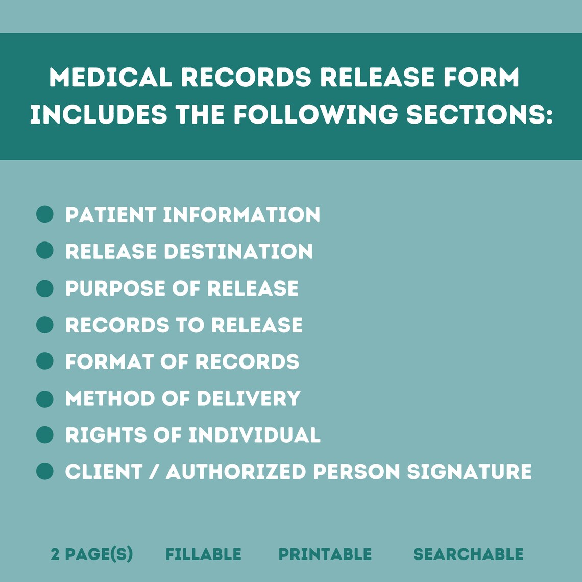 Medical Records Release Form Editable / Fillable PDF Doctors