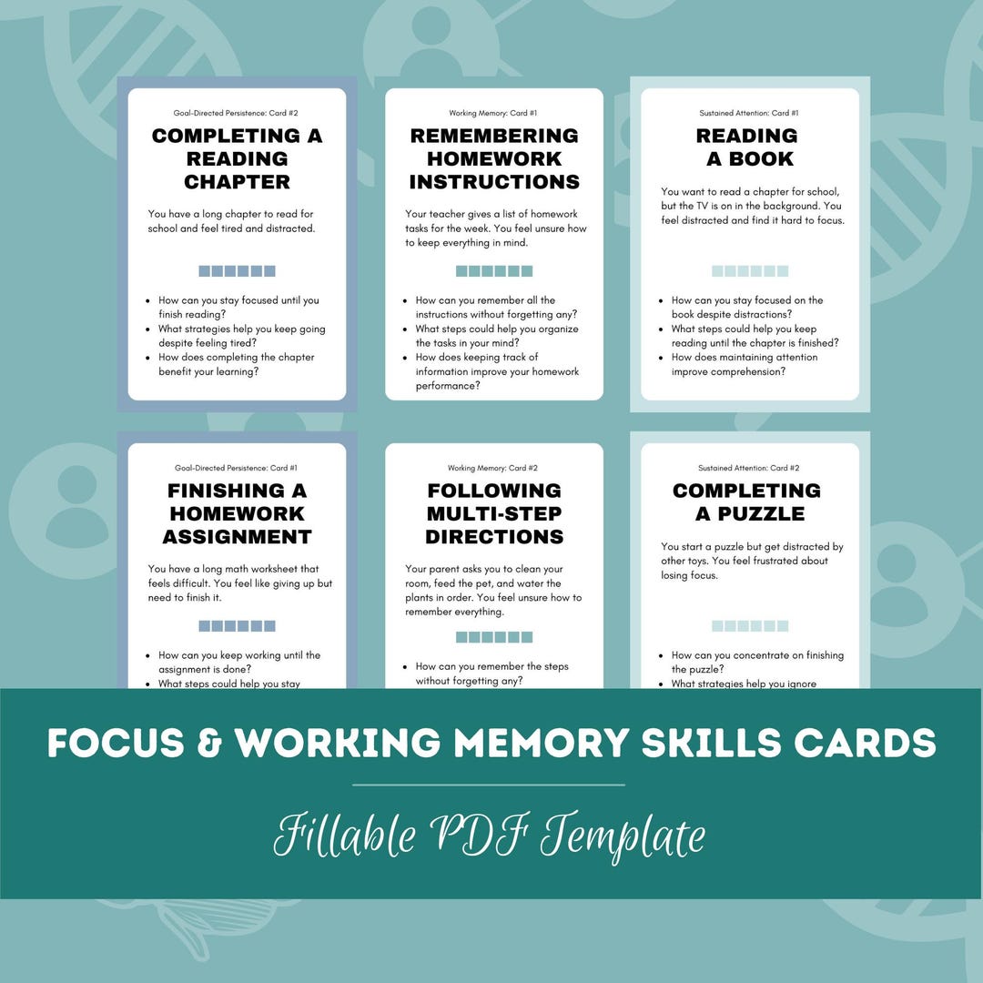 40 Focus & Working Memory Skills Cards - Executive Functioning ...