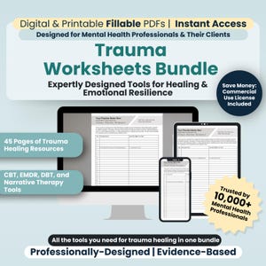 Trauma Worksheets Bundle | 21 Fillable/Printable PDF Templates, Anxiety and Trauma Tools | Trauma Healing Resources | Psychological Wellness