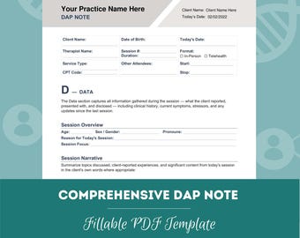 DAP Note Template for Mental Health Professionals | Therapy Progress Note Template | Clinical Documentation Form (PDF + Word Doc)