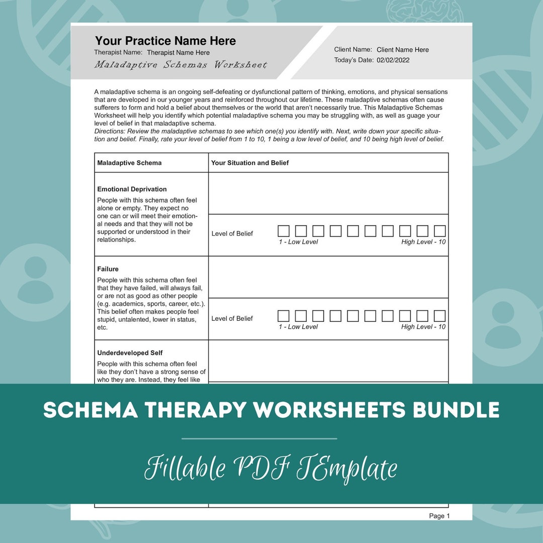 Schema Therapy Worksheets Bundle | 15 Editable / Fillable / Printable ...