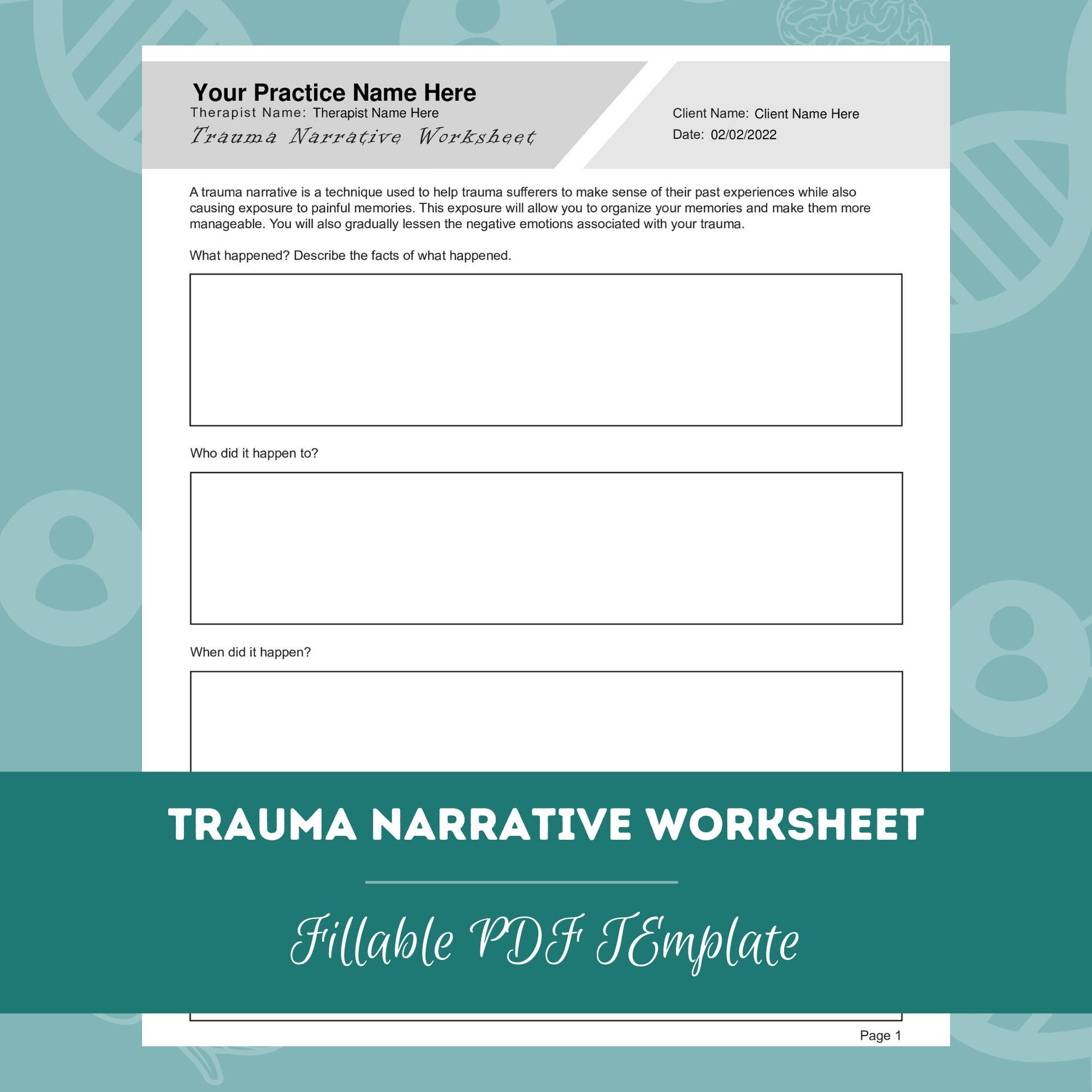 Trauma Narrative Worksheet Editable / Fillable PDF Template - Etsy