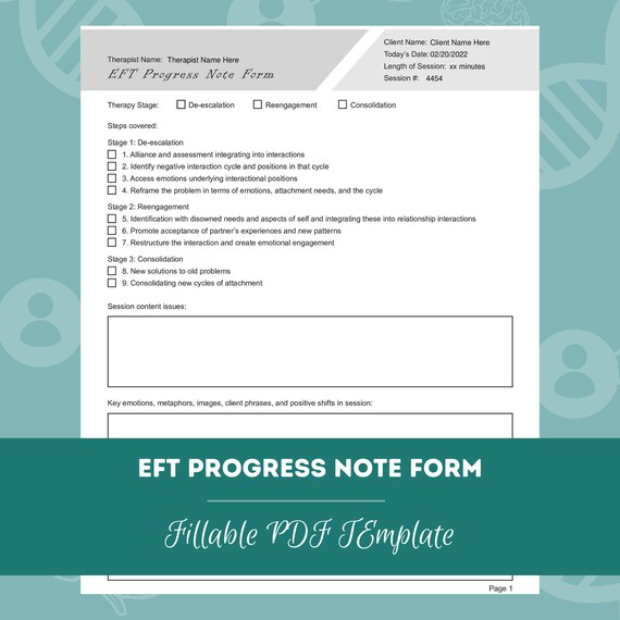 EFT Progress Note Form Editable / Fillable PDF Template - Etsy